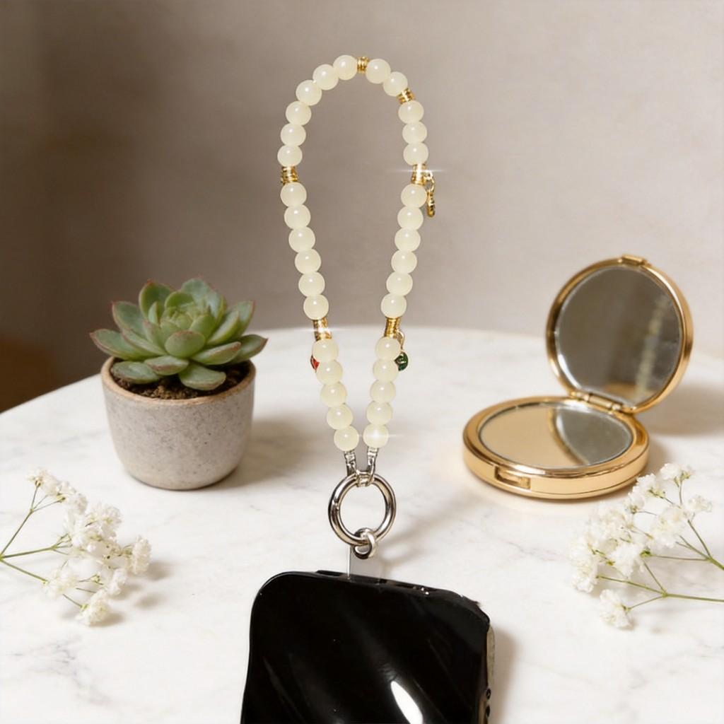 Portable Pvc Handcrafted Phone Lanyard With Peace And Joy Beads For Men And Women