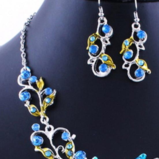 Lady Bridal Vinatge Butterfly Flower Bib Statement Necklace Earrings Jewelry Set