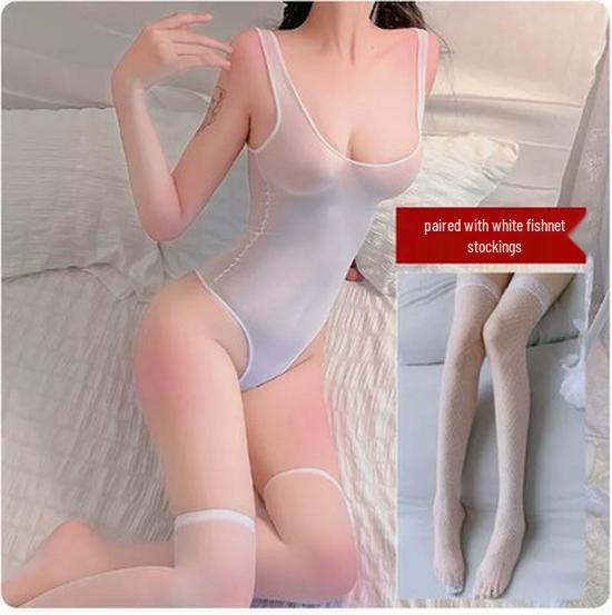 Sheer High Elastic Open Crotch Bodysuit Lingerie Set