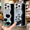 Fashion Trend Personality English Black Tulip Wavy Edge Apple Air Mirror Phone Case iPhone11Pro
