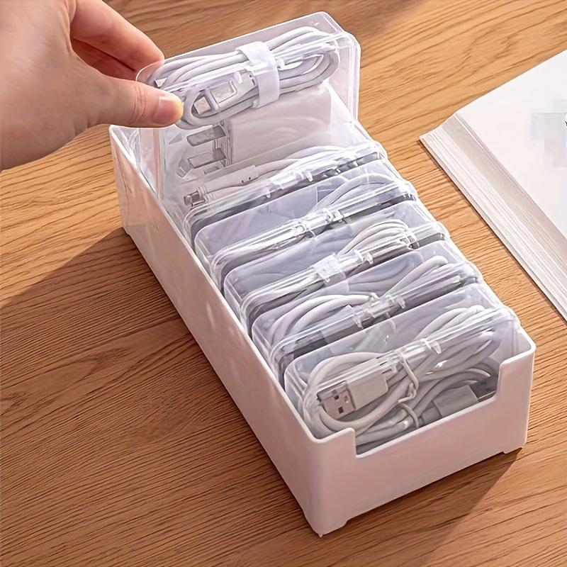Plastic Cable Organizer Box Set with 7 Clear Storage Trunks-Non-Waterproof,Multipurpose Desktop Cord Management, Charging:able&Accessory Organization