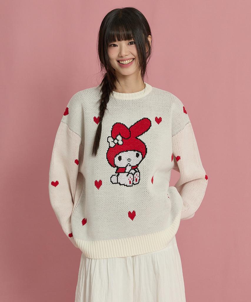 WAIKEI My Melody Heart Graphic Knit Ivory