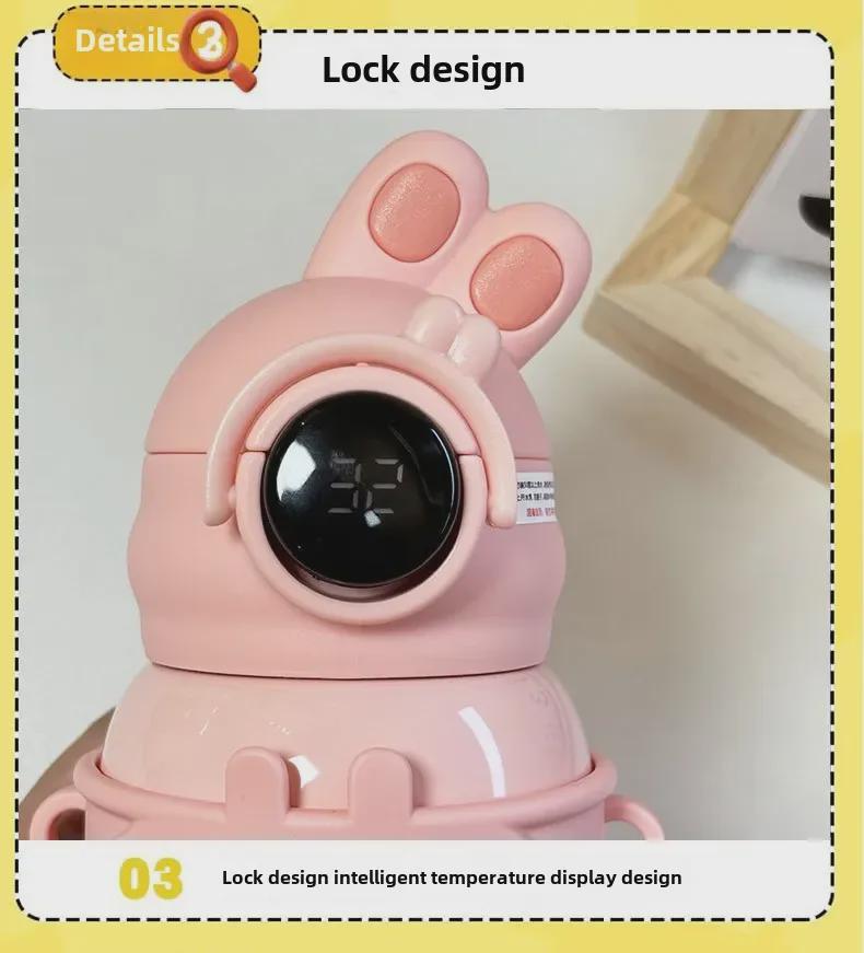 316 Stainless Steel Cartoon Thermos Cup with Straw & Temperature Display for Kids