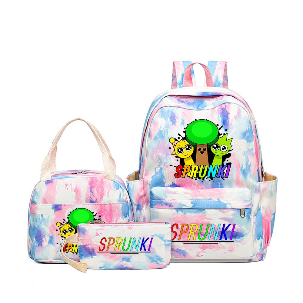 New Printed Rhythm Box Student School Bag Three-piece Casual Sprunki Backpack Crossbody Bag Pencil Bag D