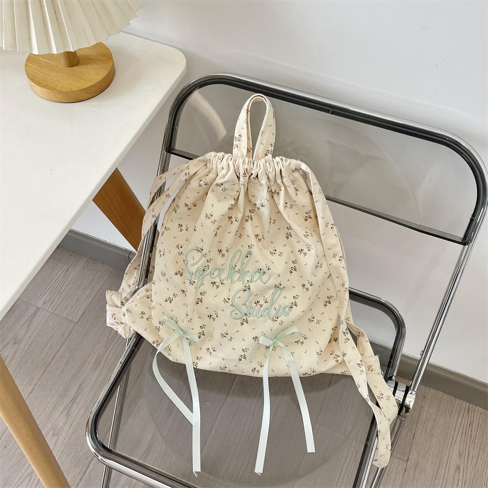 Pastoral small floral retro travel college student letter embroidery shoulder bag travel backpack