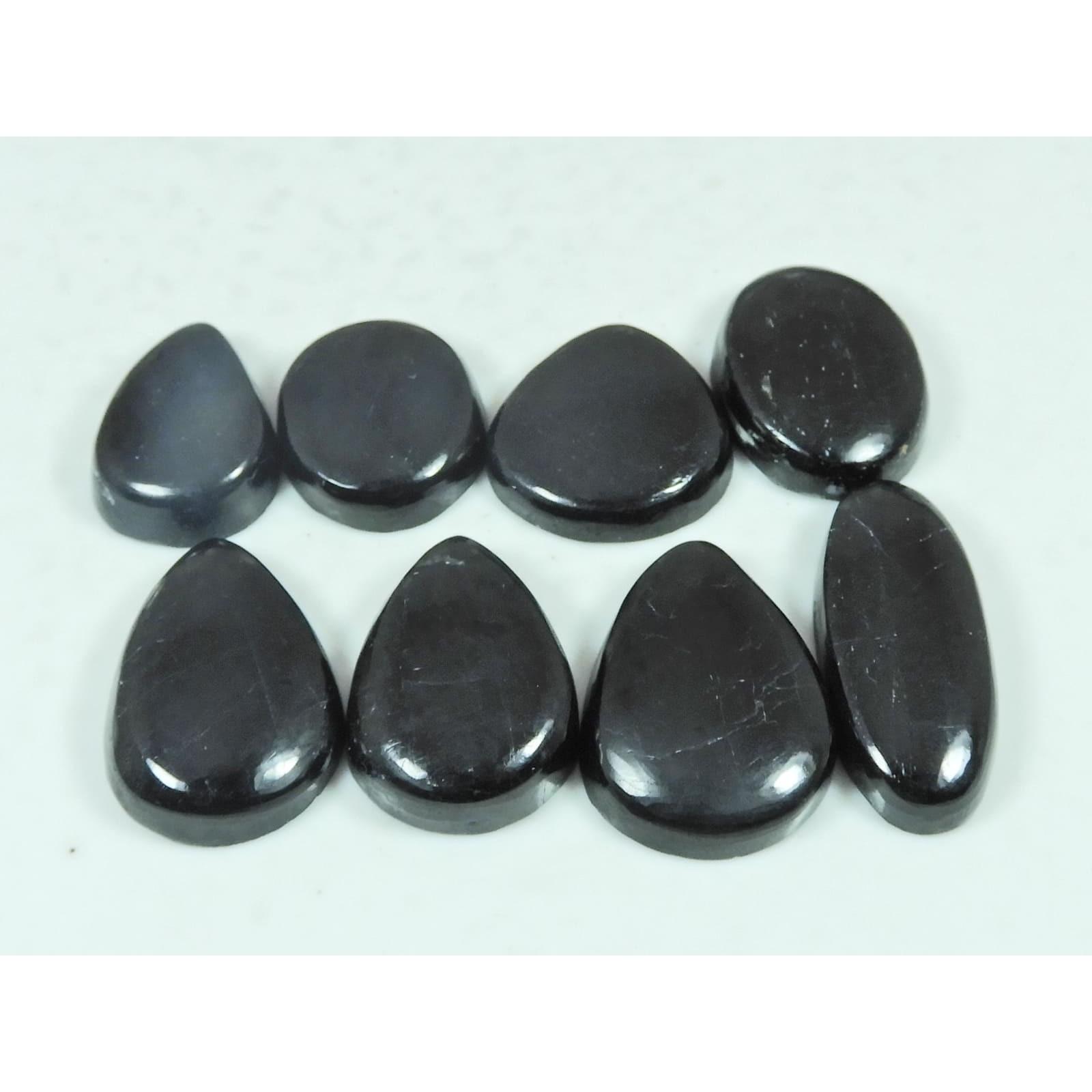 155Cts.Natural Black Tourmaline Mix Shape Cabochon Loose Gemstone 08Pcs Lot C-2904