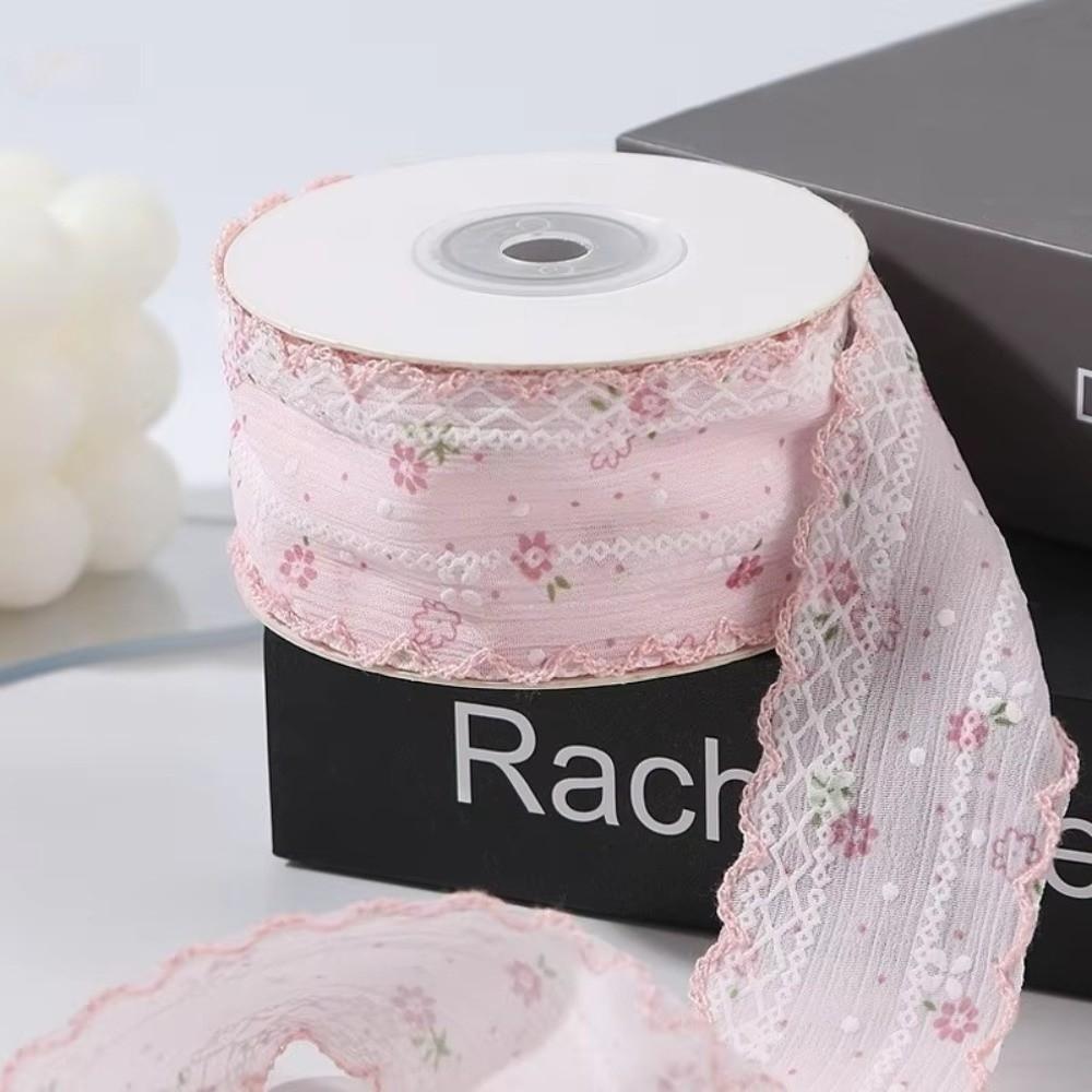 10 Yards 2.5cm Width Floral Fabric Ribbon 10 Yards Length Plaid & Polka Dot Pattern Bud Edge Wave Lace Ribbon