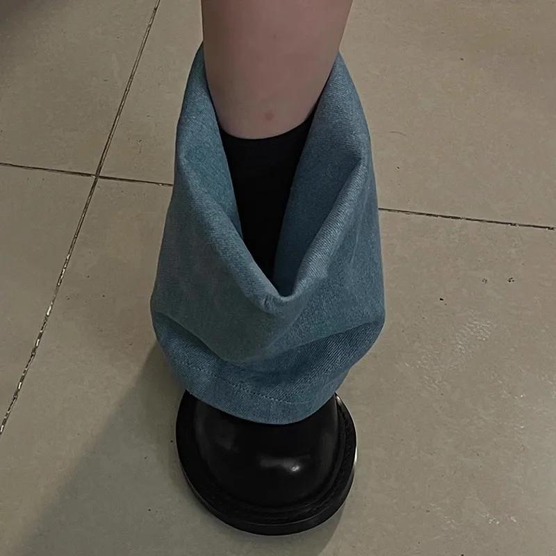Fashion Fashionable Black Blue Denim Shorts Pants Boots New Thick Bottom Retro Round Head Thick Heel Wrinkled Lazy Ankle Boots Size 43