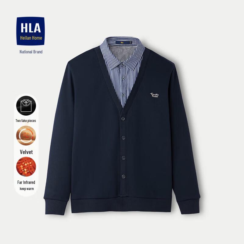 

HLA Men s Warm Fleece-Lined Faux Two-Piece Knit Sweater M 170/88A