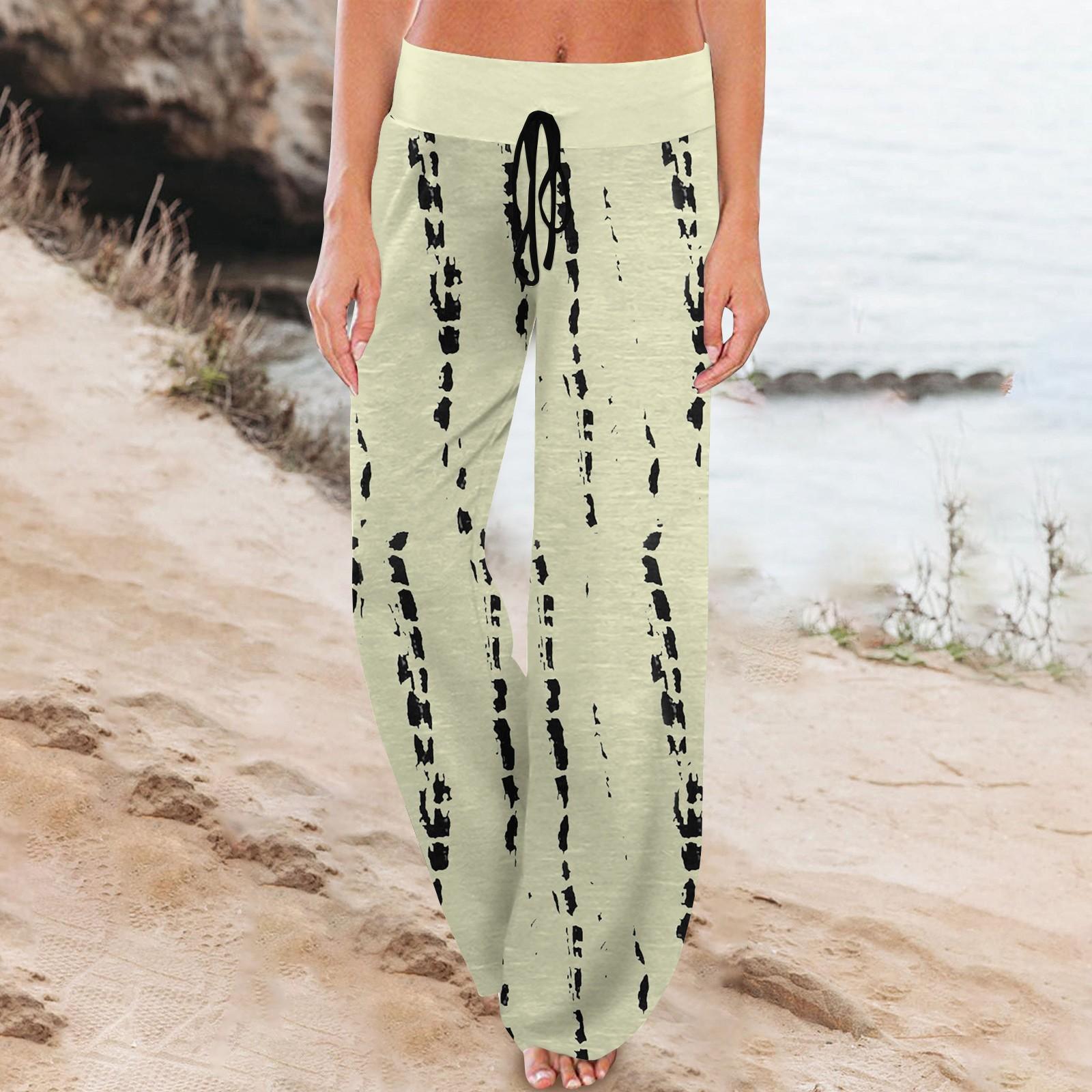 

Жіночі спортивні штани, штани для сну, широкі штани з квітковим принтом, широкі штани, повсякденні штани з кишенями XL жовтий