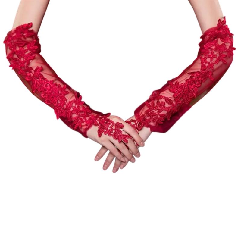 2 Stück Blumen-Spitzen-Fingerlose Handschuhe Tanzpartys Überschuhe Ärmel für Hochzeiten und Veranstaltungen