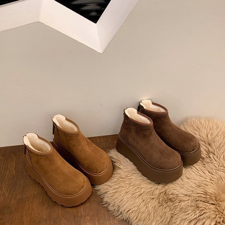 Height Increase Ugly Cute Bread Shoes Velvet Warm Short Boots Snow Boots Fashion Short Boots Women's 2025 Winter New Cotton Shoes Thick Sole