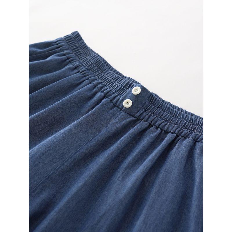 Plus size women clothing [Artistic Denim Skirted Leggings] Retro Casual Summer Chubby Girl High Waist Drape Wide Leg Cropped Pants