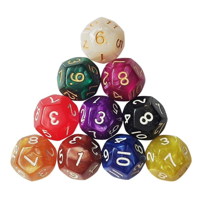 

10Piece Solid Acrylic Dice 12 Sided Sculpture Digital Dice for Club/Party/Family DIY Board Game Accessories 18mm 1