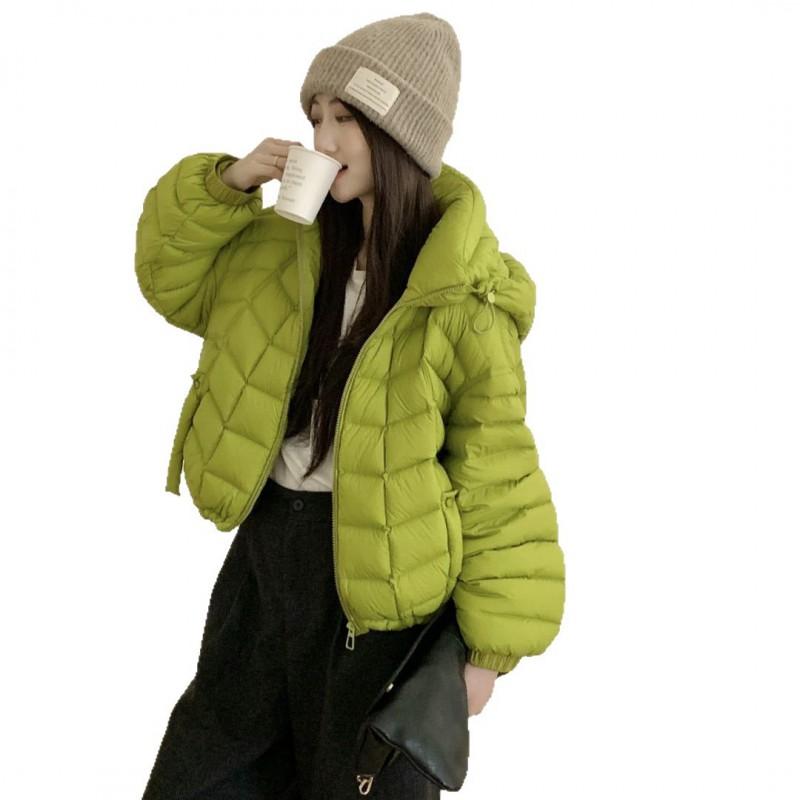 Womens Lightweight Hooded Down Jacket 90% White Duck Short Puffer Coat Korean Style Slim Fit