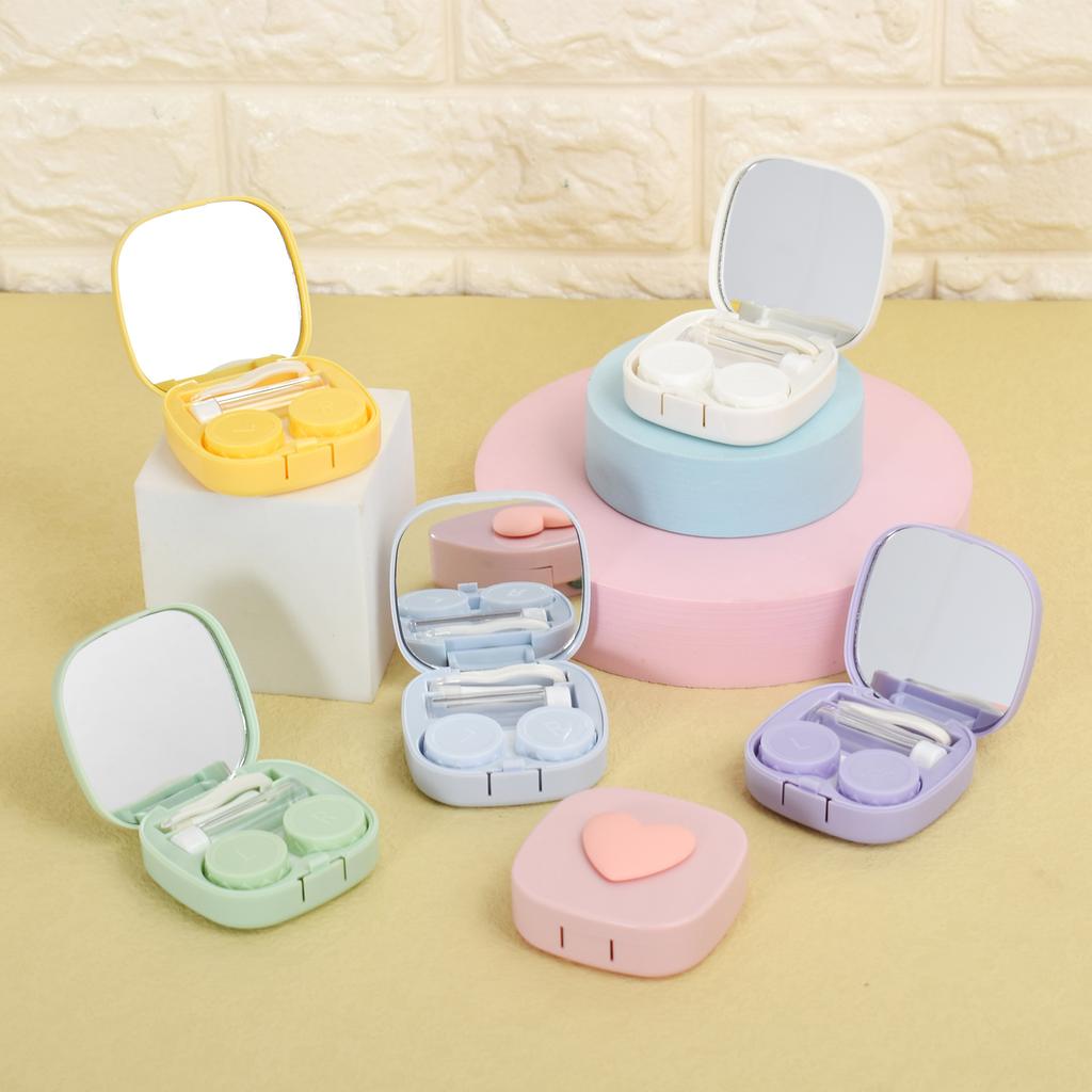 Contact Lens Box 8.6*8.6cm Storage Container Cute Companion Box Square Shape Portable Mirror For Contact Lens Storage Daily Use
