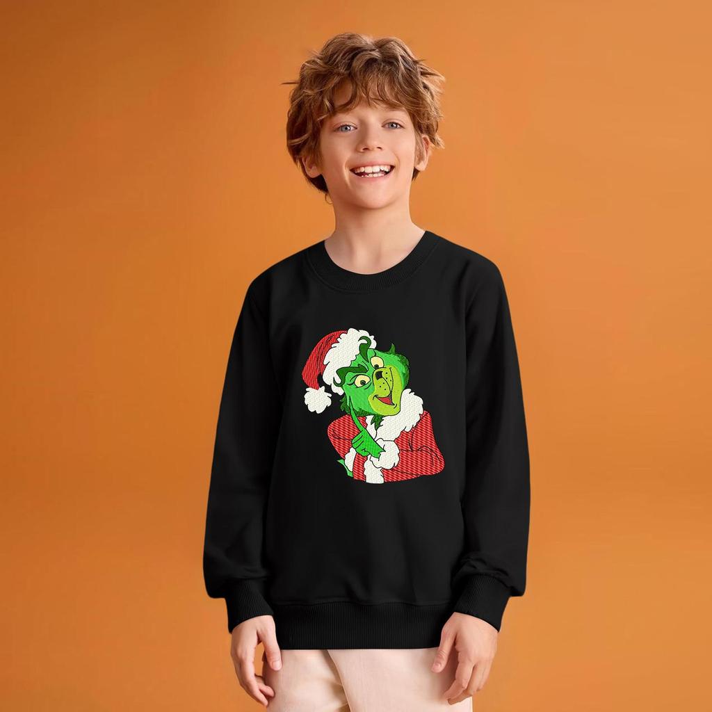 Kids' Fashion Loose-Fit Casual Long-Sleeve Christmas Print Oversized Crewneck Sweatshirt