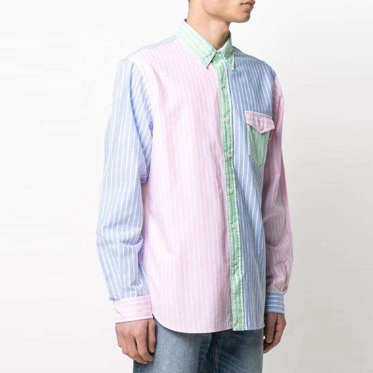 Polo Ralph Lauren FW21 Striped Color Block Long Sleeve Shirt Men shirts Blue 710823666-001