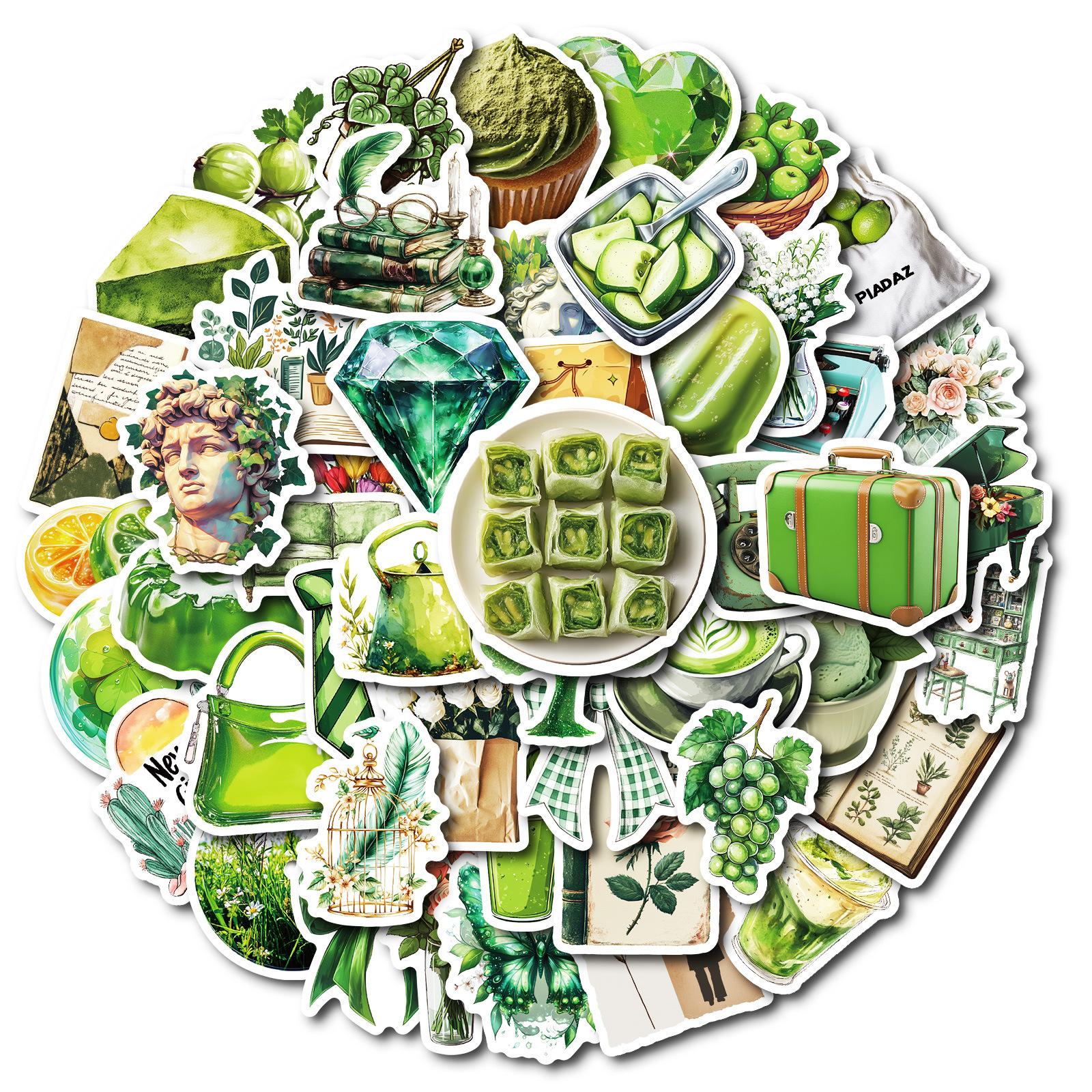 

New 50 Small Fresh Green Series Graffiti Stickers Decorative Skateboard Notebook Refrigerator Stickers