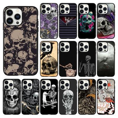 Totenkopfknochen-Telefonhülle für iPhone 14 13 12 11 Pro MAX X XS Max XR Mini SE 7 8 Plus Schwarze Funda Coque-Hülle