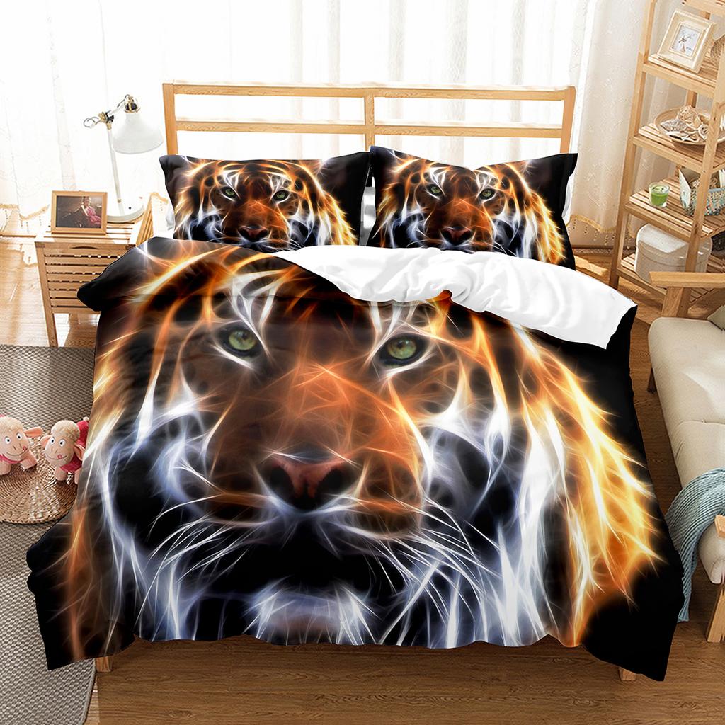 Tiger Duvet Cover Set Purple Flower Comforter Cover Boys African Safari Wild Animals Big Cat Queen King Polyester Quilt Cover