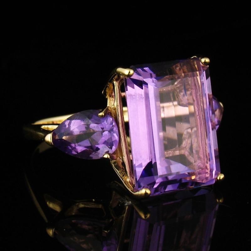 European and American Tourmaline Diamond-set Ring, Amethyst Gemstone Sub-size Ring, 18K Gold-plated Ring Silver Jewelry