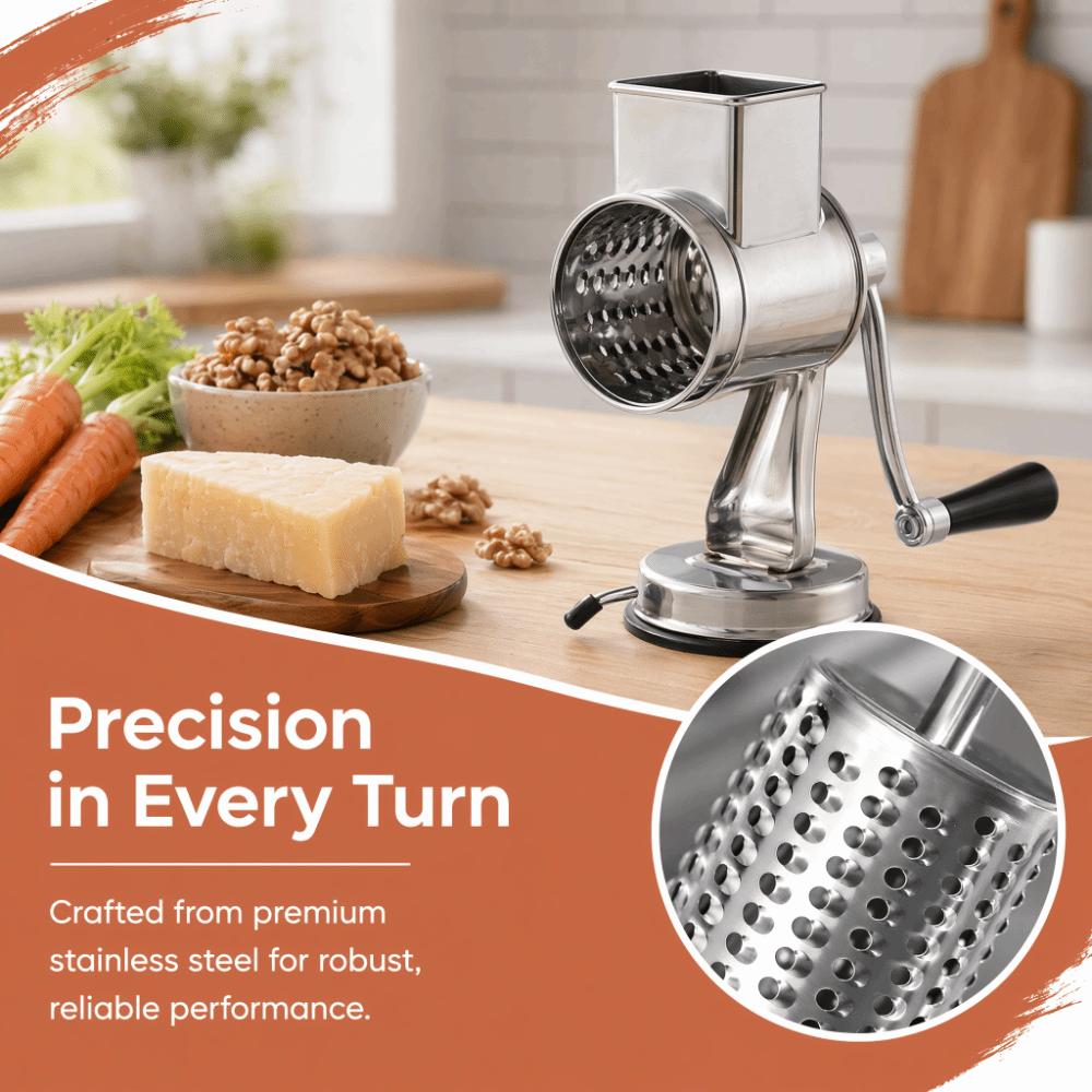 Silver Vegetable Slicer Stainless Steel Cheese Shredder Sturdy Rotary Grater  Potato Carrot Cutting