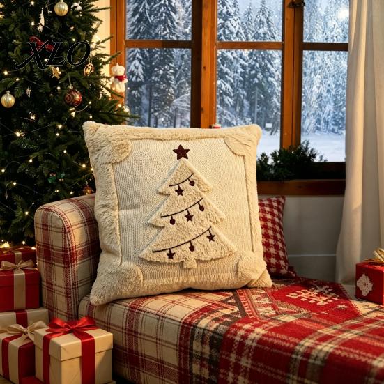 Cozy Plush Pillow Cover Christmas Throw Cover, 18x18 Inch Cushion 3D Snowman Festive Snowflake Reindeer Patterns Pattern, Case for Holiday Home