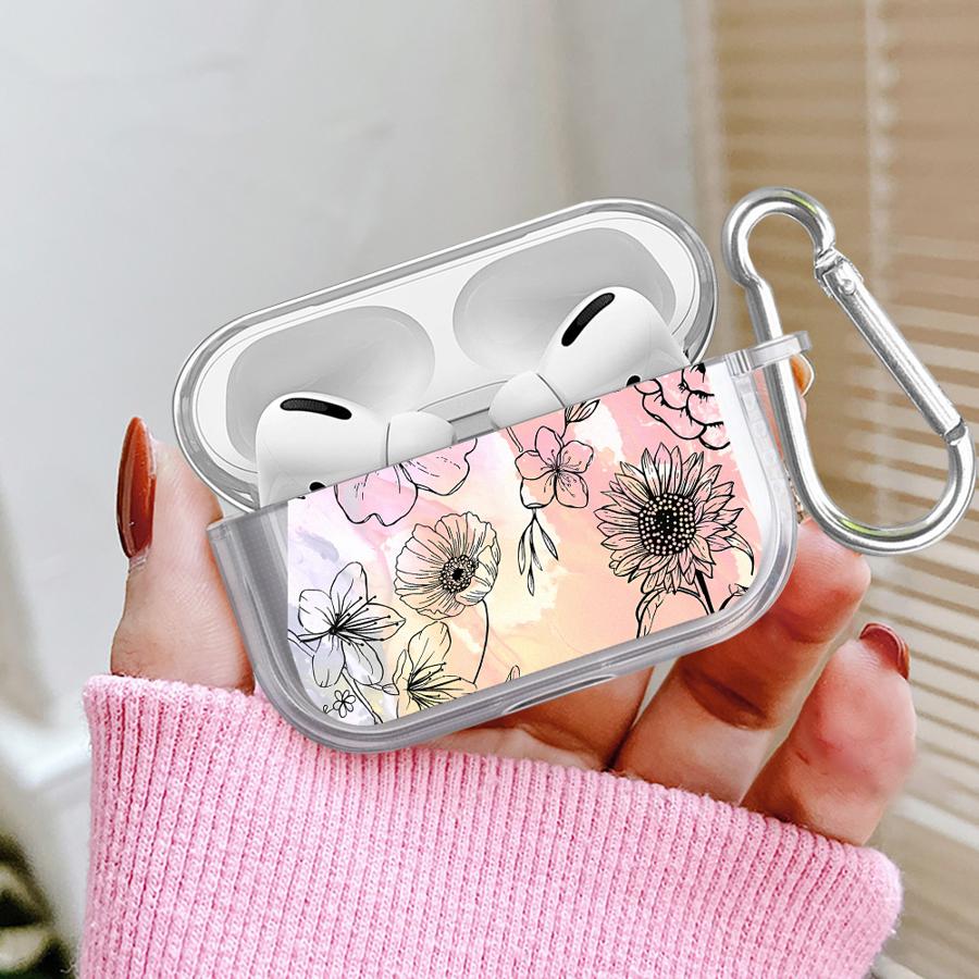 Clear Earphone Cases Cover Case For Airpods 3 Pro2 1 4 Pro 2 Pro3 Line Art Flower