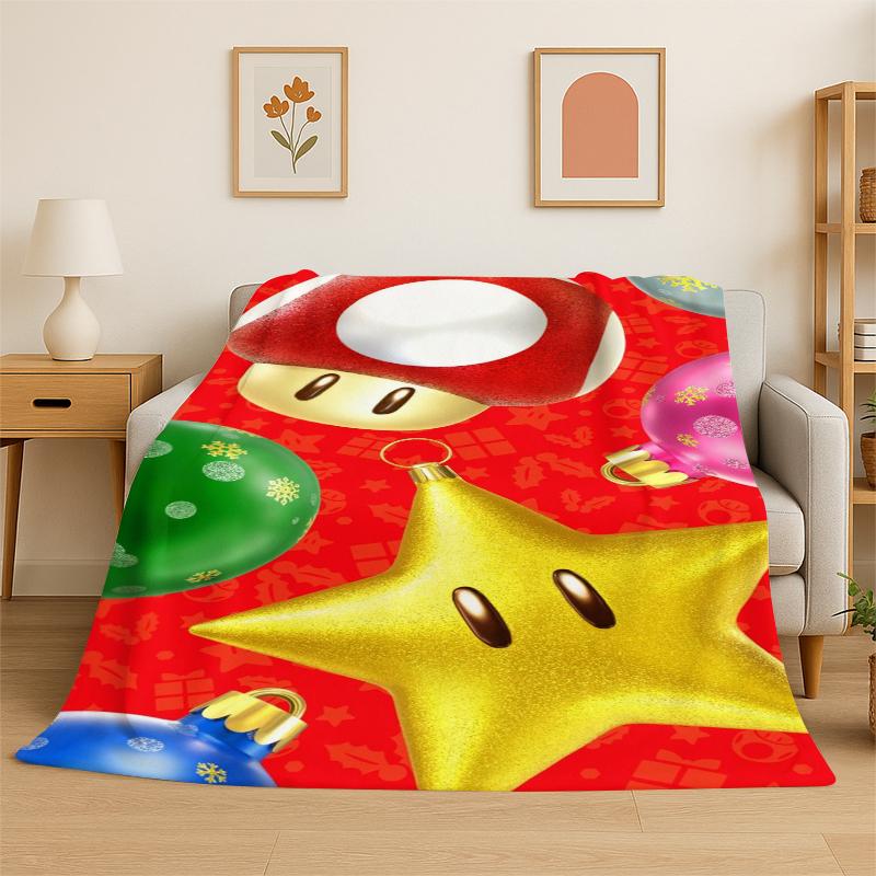 Cartoon M-Mario Bros Game Flannel Blanket Soft Warm Throw Blanket for Bedroom Living Room Bed Travel Camping Picnic Gift Kids