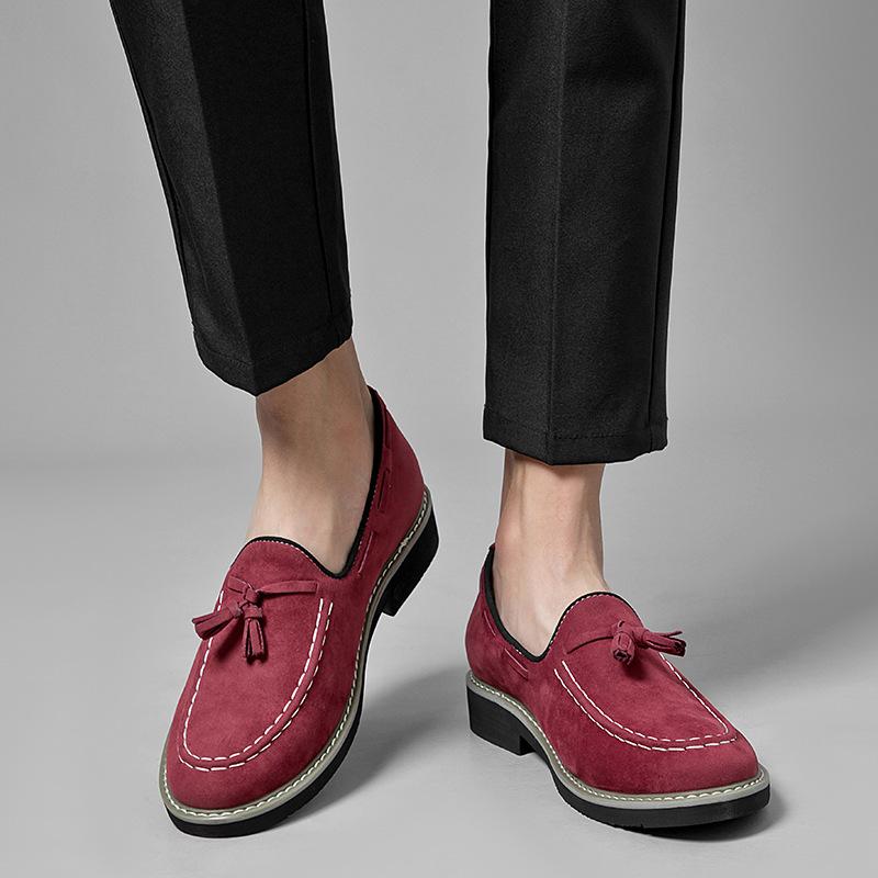 New leather shoes large size heightening Doudou shoes breathable loafers men's suede leather fringed feet casual men 2025