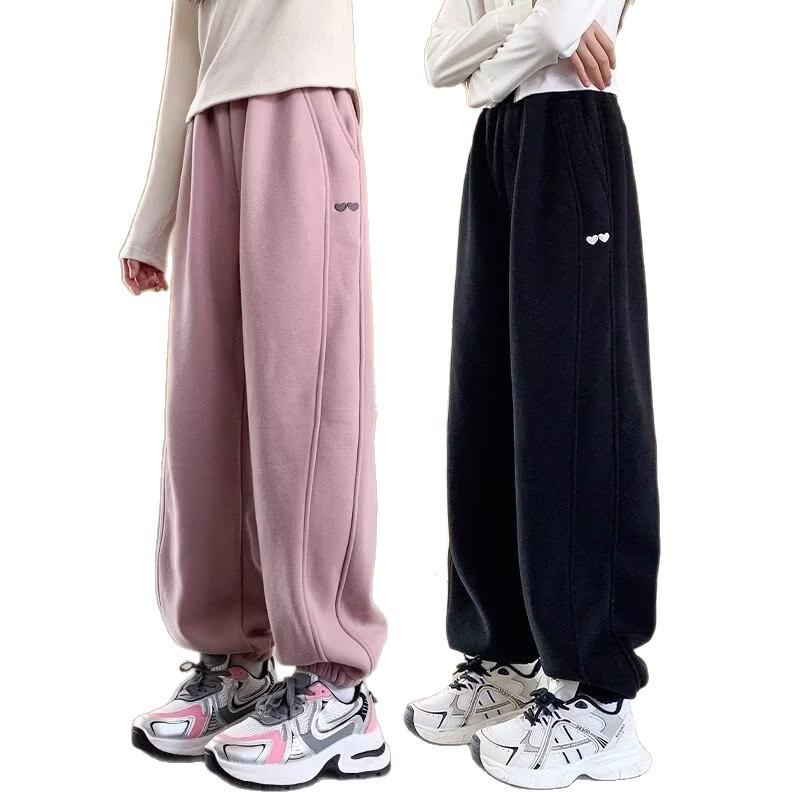 Calças de Moletom Pretas Felpudas para Meninas - Outono/Inverno 2025 Calças Esportivas Casuais para Crianças Maiores
