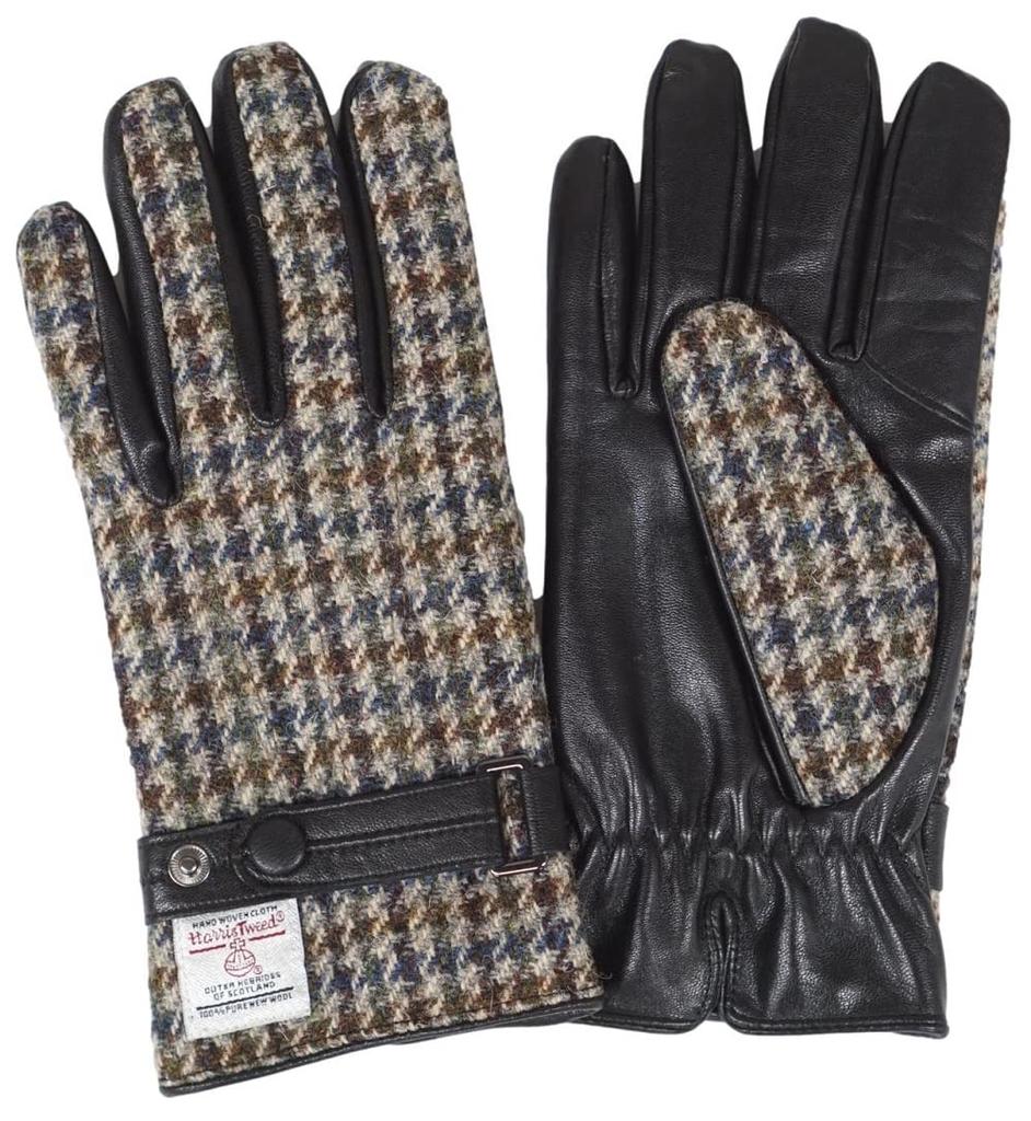 Smartphone Compatible Harris Tweed Leather Combination Brushed Case Gray Houndstooth Belt [Sleeping Sheep] Men's Gloves, Lining, 24cm, Included,