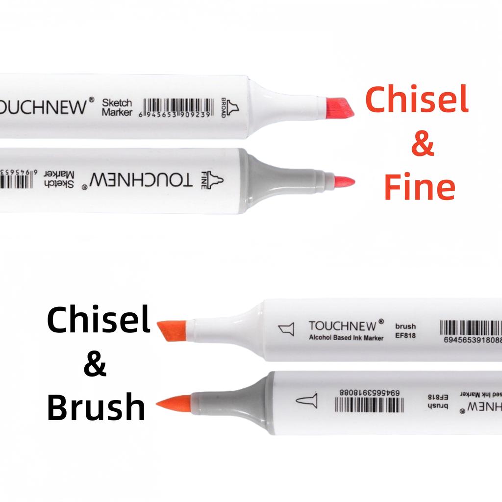 TOUCHNEW Alcohol Markers Soft Brush,Dual Tip Fine&Chisel / Brush&Chisel Art Markers Set for Adult Artists Drawing Coloring