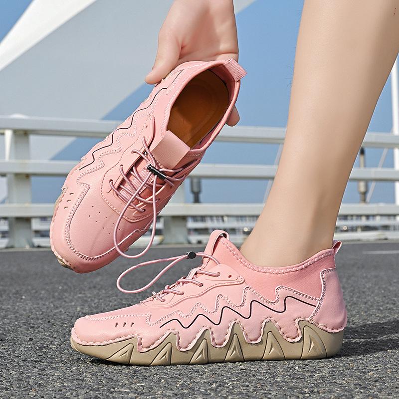 Fashion Woman Sports Shoes 2025 New Flat Running Sneakers High-quality Anti Slip Loafers Woman Hand-stitching Leather Casual Shoe