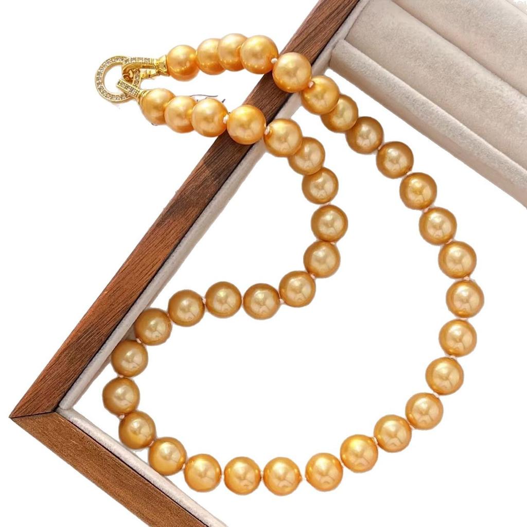 High Quality 10Mm Retro Premium Mermaid Ji Gold Artificial Crystal Pearl Necklace Clavicle Chain