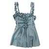 Kids Swimsuit for One with Integrated Kids423 [Teddy] Girls, Piece, Sleeveless, Ruffled, Shorts, (120cm, Blue)