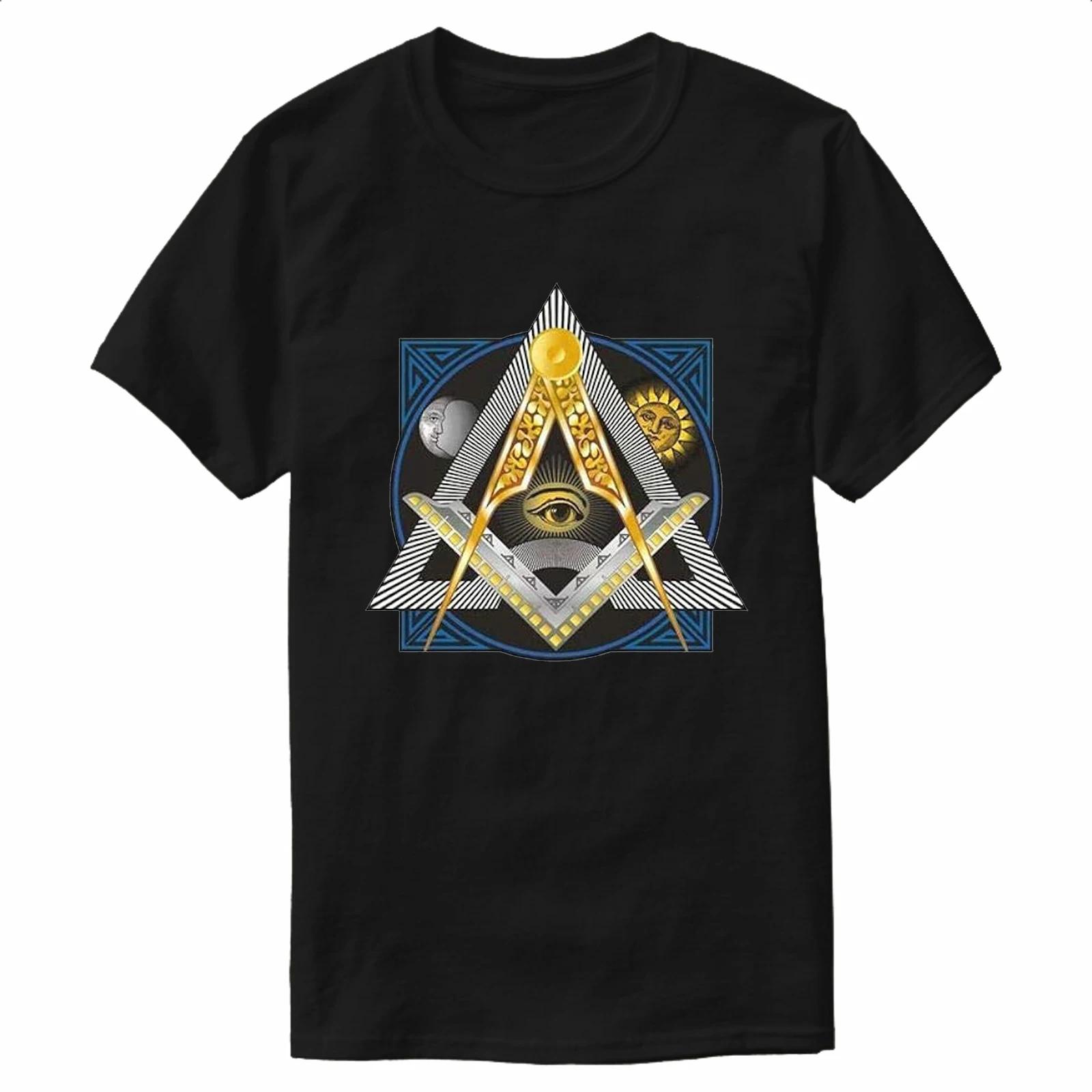 

Freemason Compass Square All-seeing Eye Illuminati Masonic T-Shirt 100% Cotton O-Neck Short Sleeve Summer Casual Mens T-shirt... S разноцветный