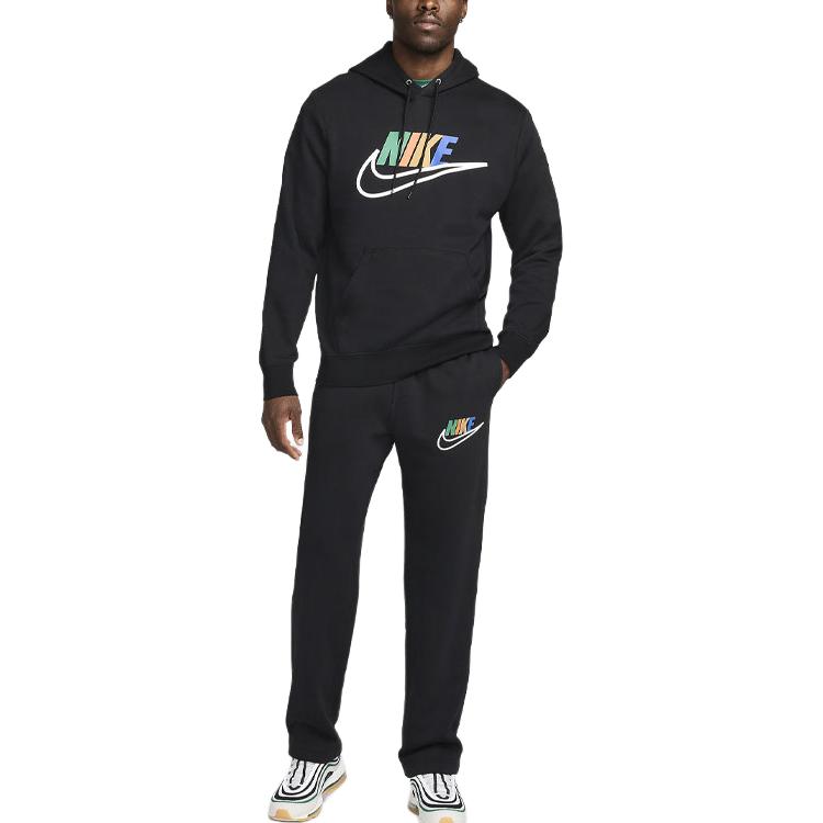 Nike Club Fleece Logo Print Comfortable Straight Leg Knit Sweatpants Men Bottoms Black FZ0775-010