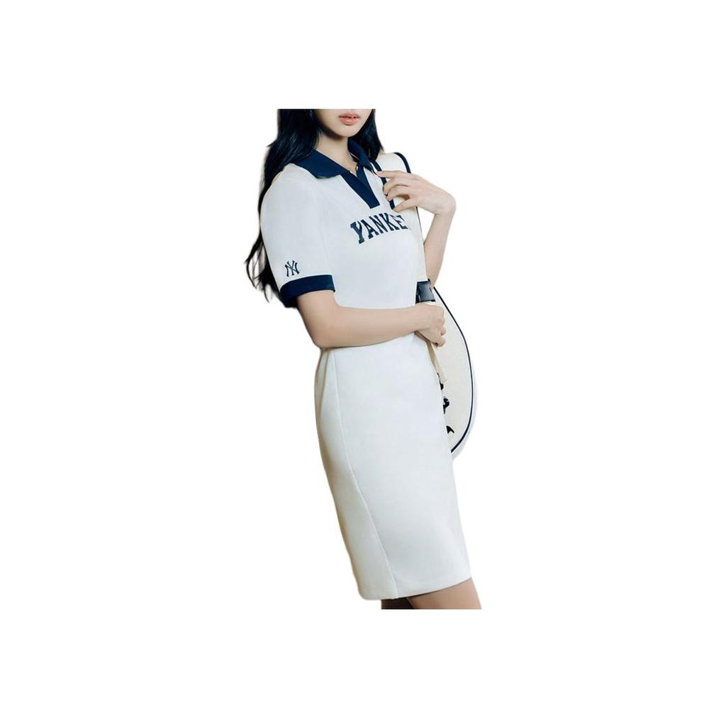 New MLB Short Sleeved Dress Women's Ivory White 3FOPV0143-50IVS