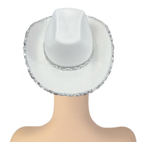 Women Party Hat Bright Color Concave Top Wide Brim Sequin Cosplay Decorative Costume Contrast Color Dance Show Props Western Cowboy Hat Headwear