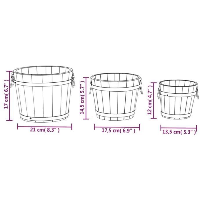 VidaXL Ensemble de jardinière godet 3 pcs bois massif de sapin 363362