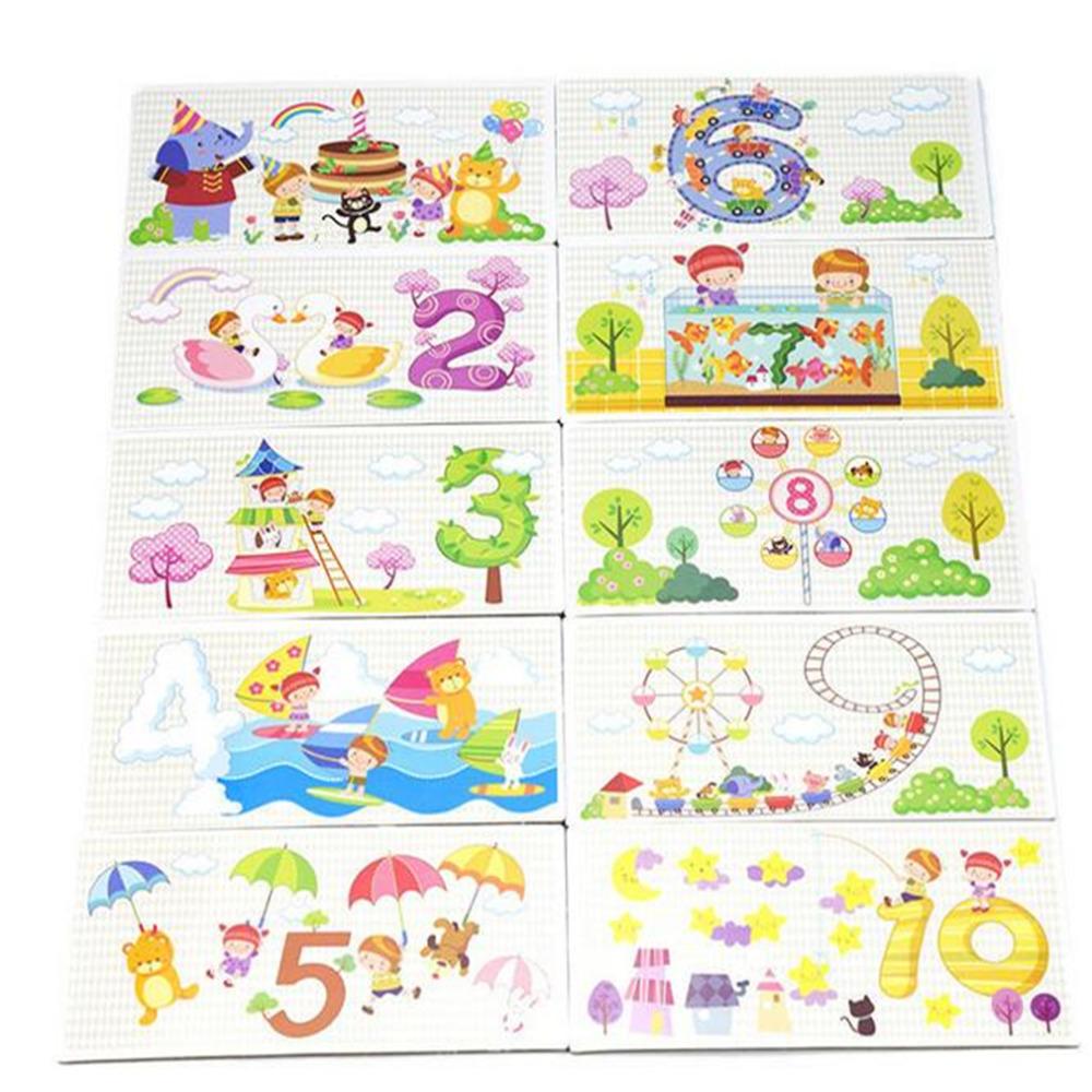 1-10 Digital Wooden Toys 10pcs Card Matching 3D Puzzle Kids Early Learning Cartoon Animal Math Puzzl