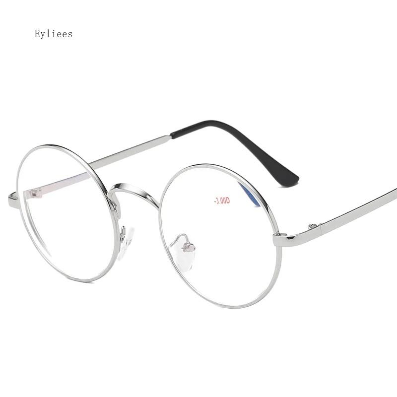 Gold Frame Metal Round Myopia Glasses With Degree Women Men Anti Blue Llight Short-sight Prescription Eyewear -1.0 -1.5 To -4.0