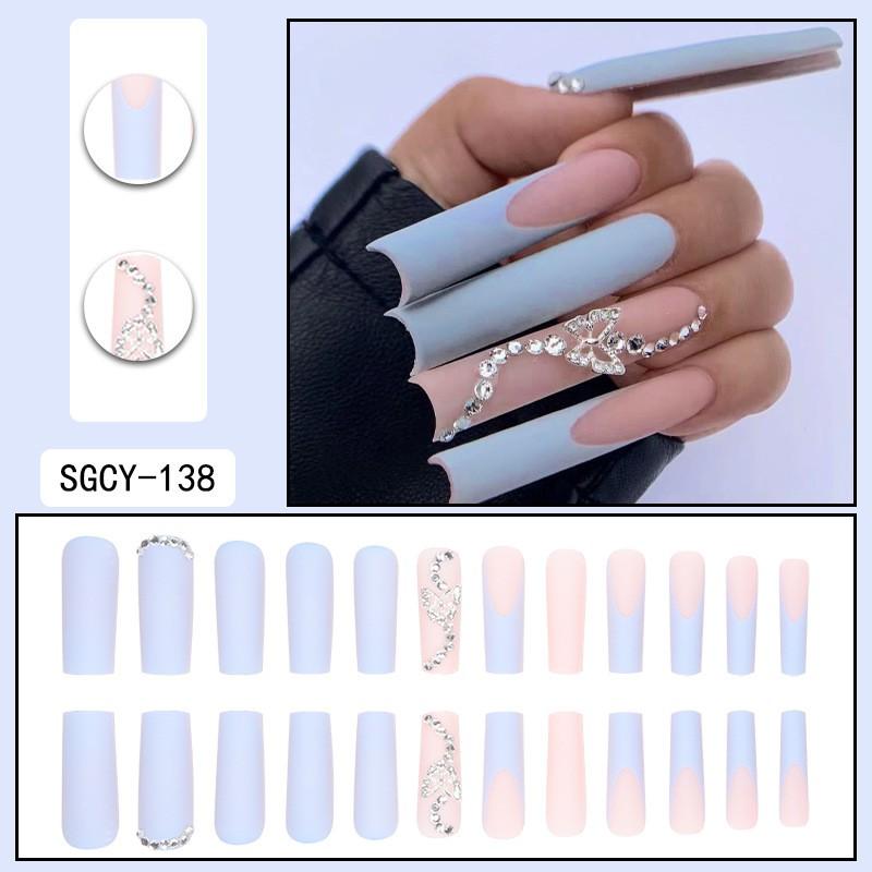 Long Press-On Nails With Adhesive Tabs Full Cover Fake Women INS Style Acrylic Nail Tips Reusable Wearable Art