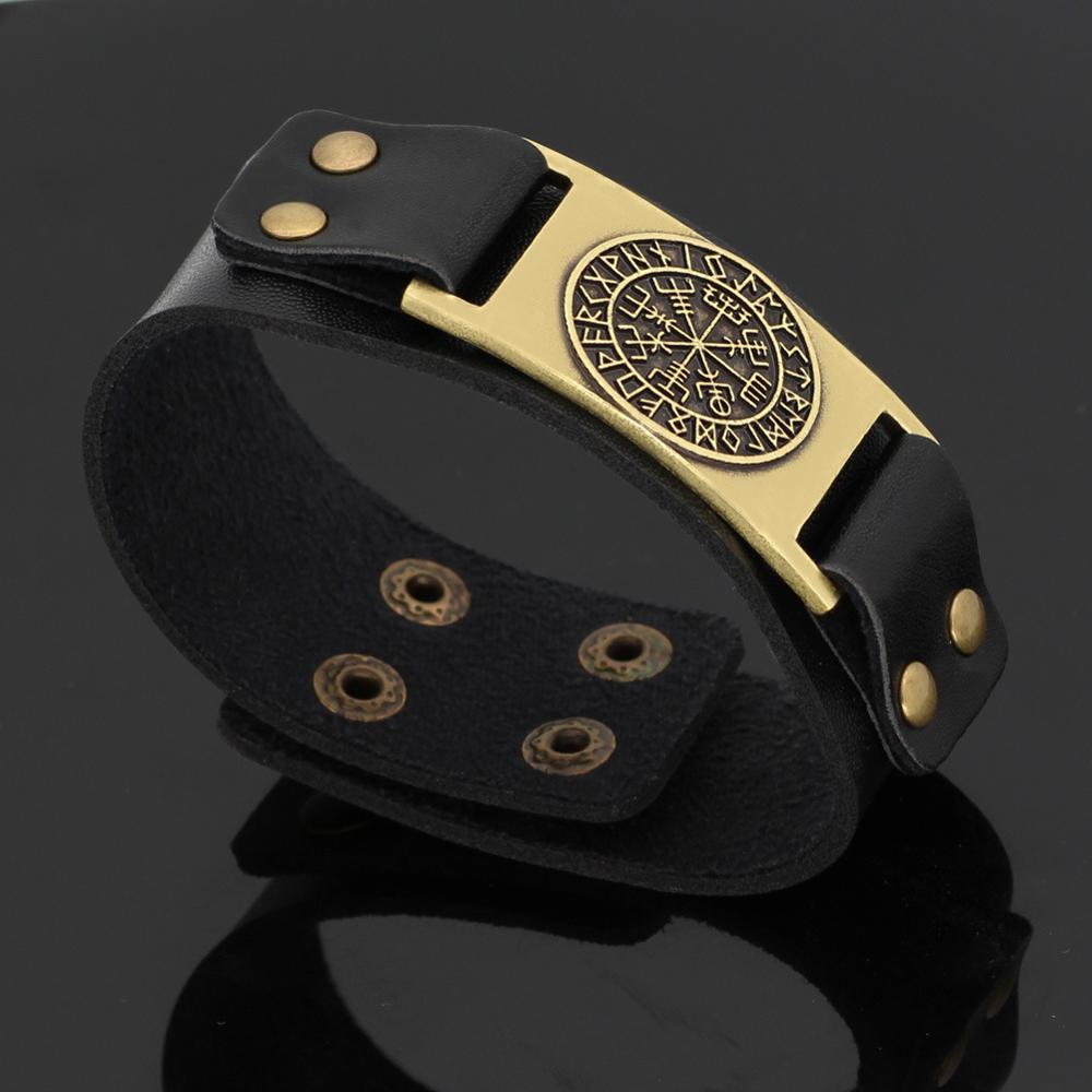 Viking Snowflake Bracelet for Men Nordic Vegvisir Compass Leather Bangle with Runes Stylish Viking Jewelry