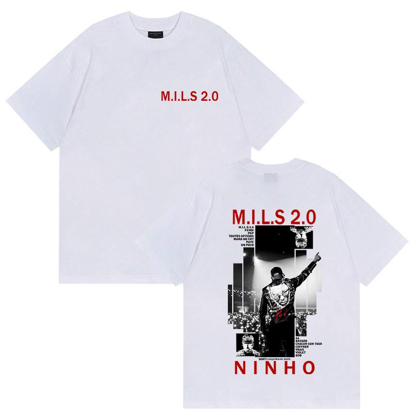 2025 Lato Raper NINHO M.I.L.S 2.0 Merch z Albumu Koszulka Męska Gotycki Hip Hop Rekreacyjny Styl Retro Bawełniana Koszulka z Krótkim Rękawem