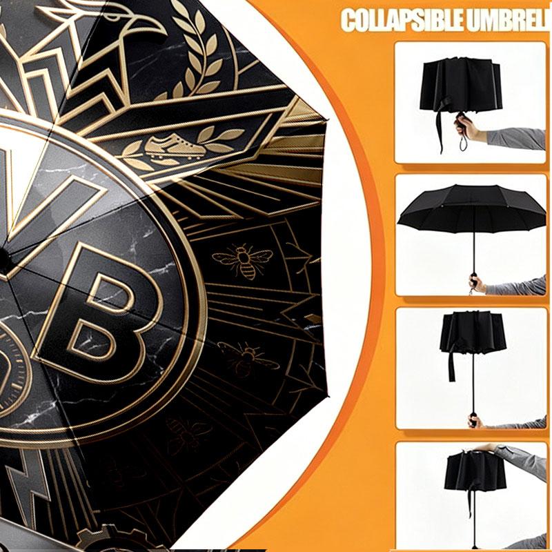 Custom Name Personalized Borussia Dortmund Bvb Print Umbrella, Auto Open Close, 8‑Rib Sturdy Frame, Commute Camping Hiking Use, Birthday Gift