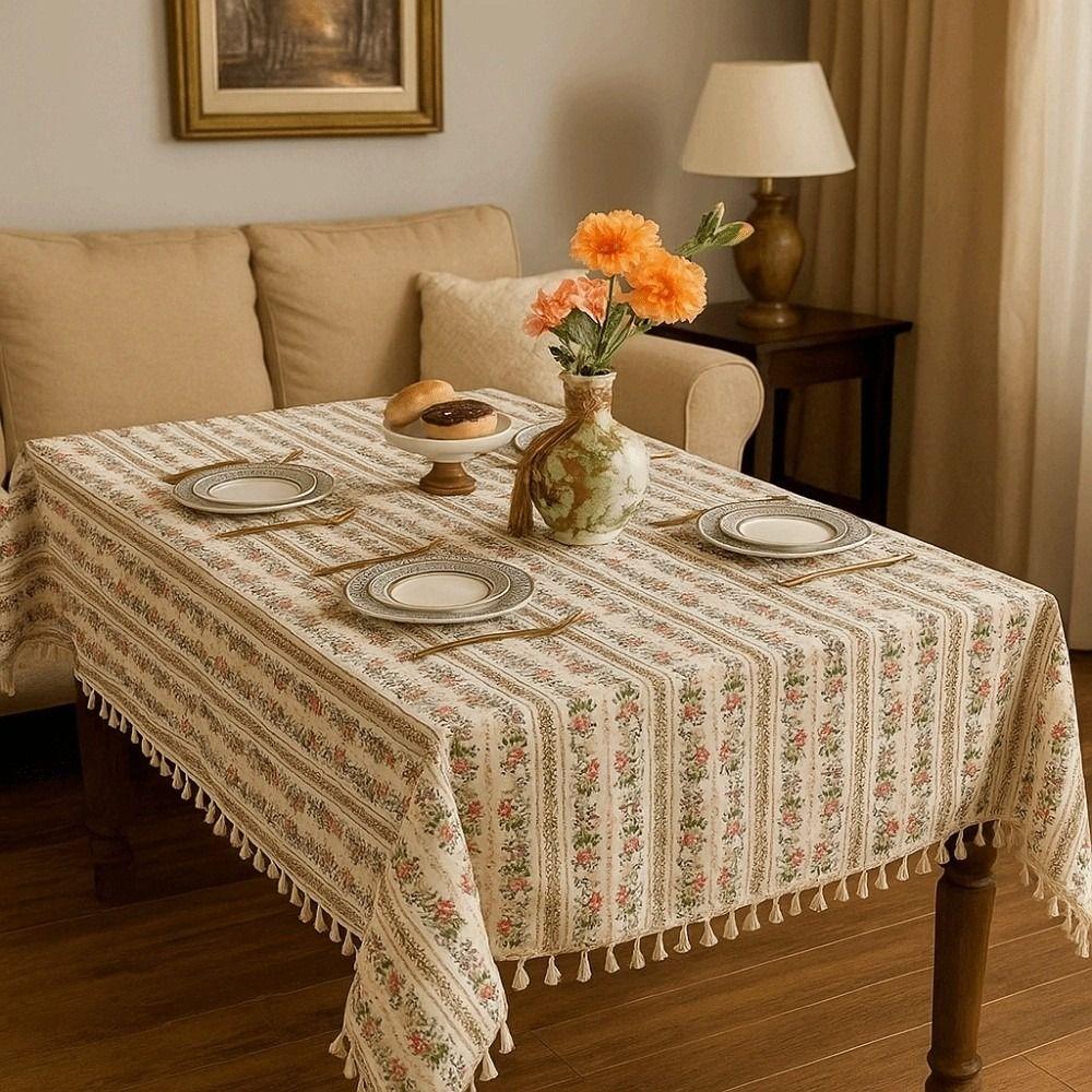 Rectangular Printed Tassels Tablecloth Smooth Party Supply Table Cover Cloth Anti-Slip Anti-splash Water Desk Protection Cover