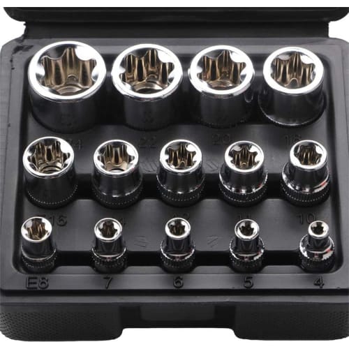 14-Piece E-Type Torx Socket Set, Star, Flower, and E-Type Sockets, E-Torx Screw Remover, Car Repair Tool, E4, E5, E6, E7, E8, E10, E11, E12, E14, E16,